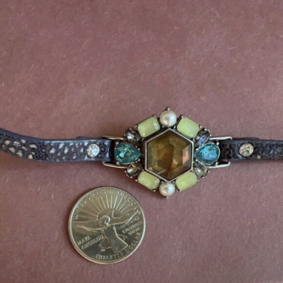 Chloe + Isabel Faux Leather Adjustable Necklace Rhinestone Gem Statement - Picture 3 of 5